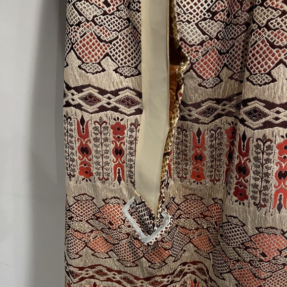 Iconic 1970s Oscar de La Renta Metallic Gold Silk Brocade Dress Gown Fur Cuff - Picture 14 of 16